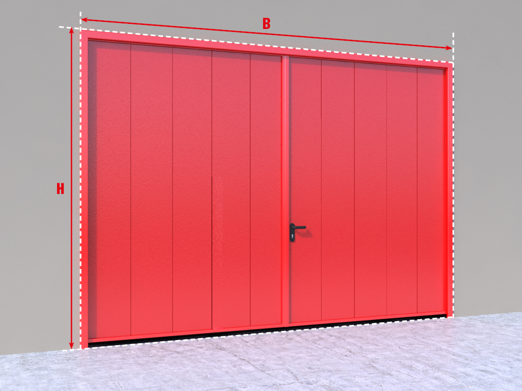 Yong'inga qarshi ochiladigan eshiklar kalitsiz. Ular simmetrik (bir xil kenglikdagi panellar bilan) va notekis (farqli kenglikdagi panellar bilan) bo'lishi mumkin, eshik ichkariga yoki tashqariga ochilishi mumkin. Ular ikki paneldan iborat bo'lib, termoizolyatsiya va tutun kirishining oldini olish uchun panellar orasidagi bog'lanish joylarida maxsus muhrlash tizimi qo'llaniladi.